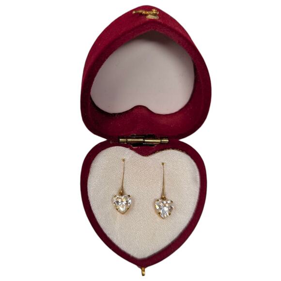 JCM 14K Yellow Gold Heart CZ Dangle Earrings Leverback Valentine Gift - Picture 3 of 4